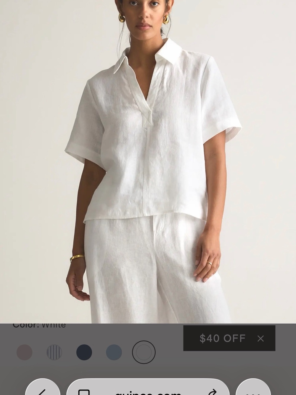 Quince 100% European Linen Short Popover Top White Size Small